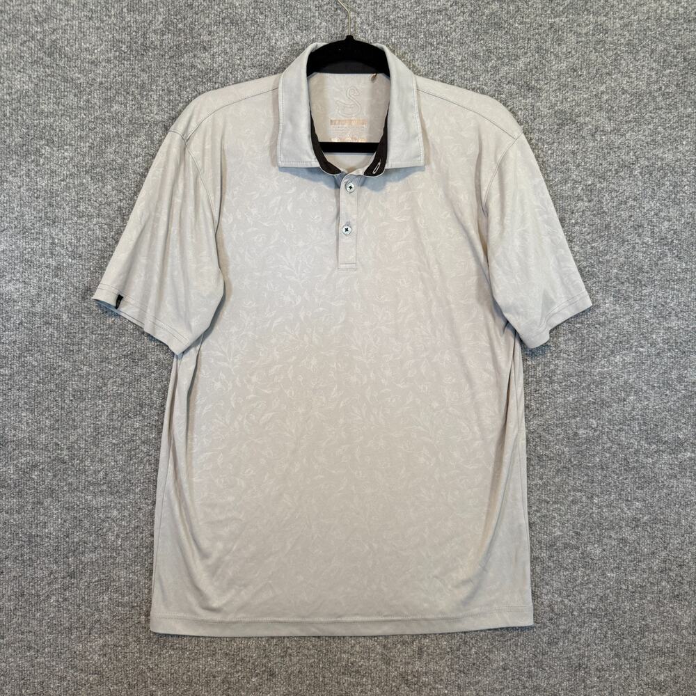 Swannies Polo Shirt‎ Mens Medium Gray Floral Short Sleeve Stretch Golf